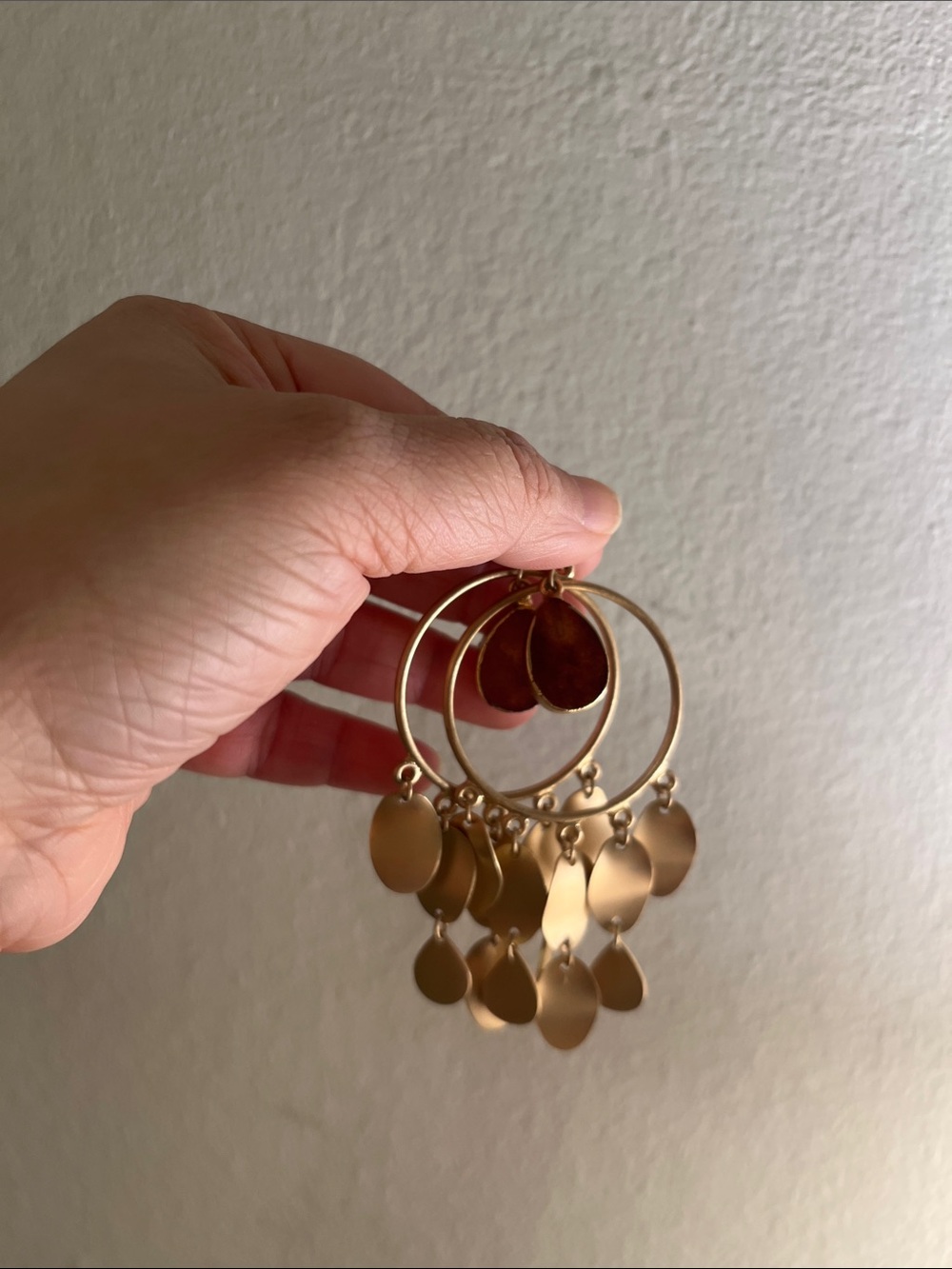 Gold Dangle Hoop Earrings with Disc Charms - Women Jewelry